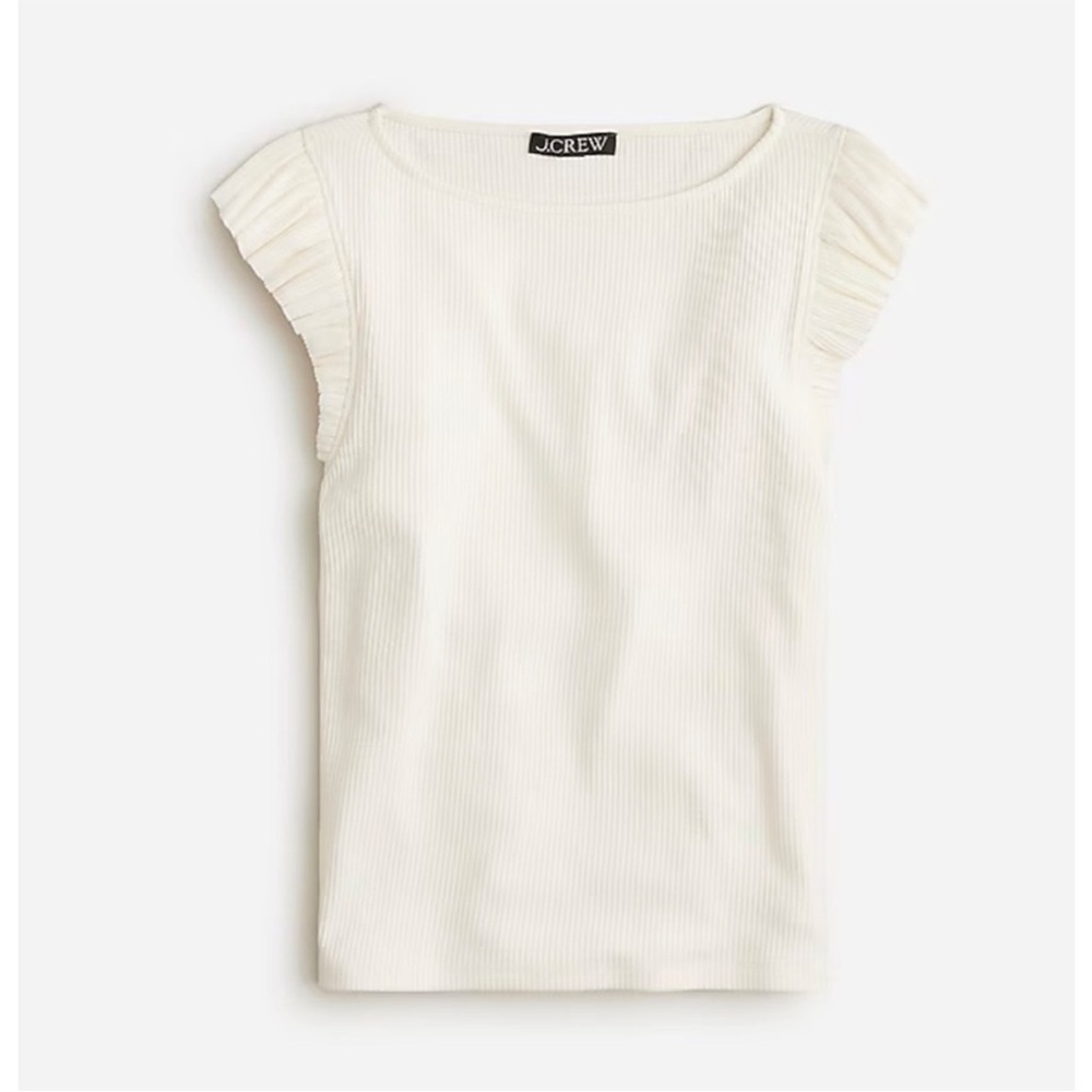 J. Crew Vintage Ribbed Ruffle Sleeve Boatneck Top